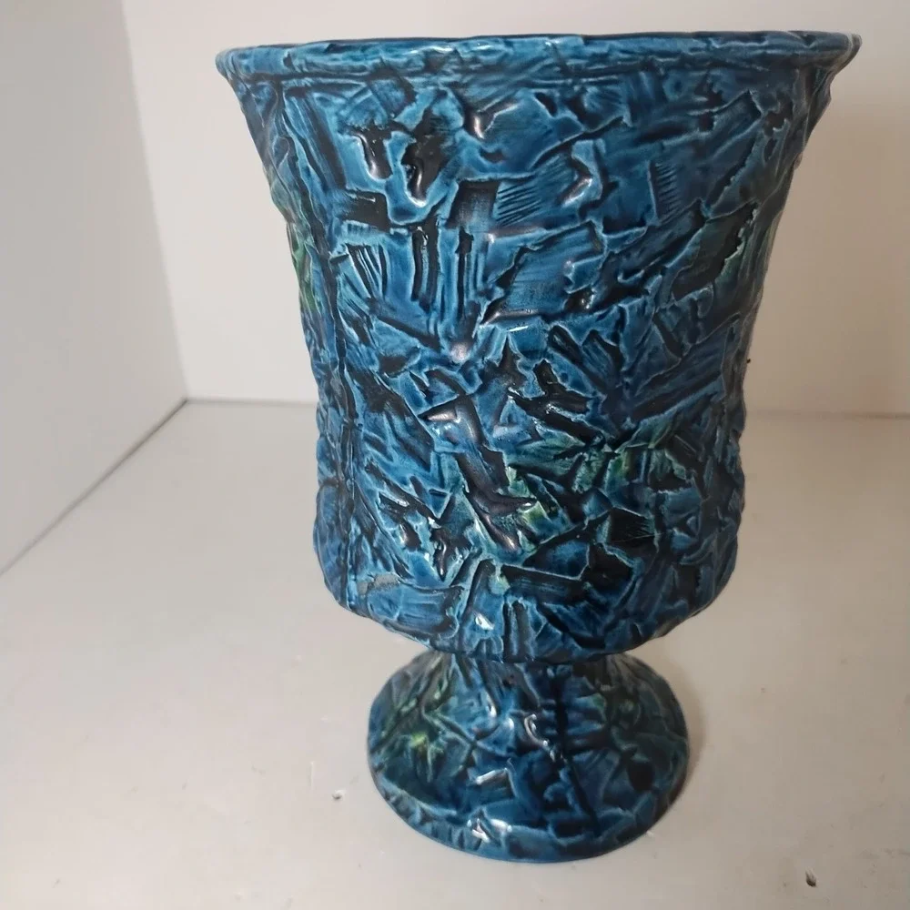 Inarco Blue Vase Textured Goblet Shape Planter Vintage 8x5.5 Japan E-2461